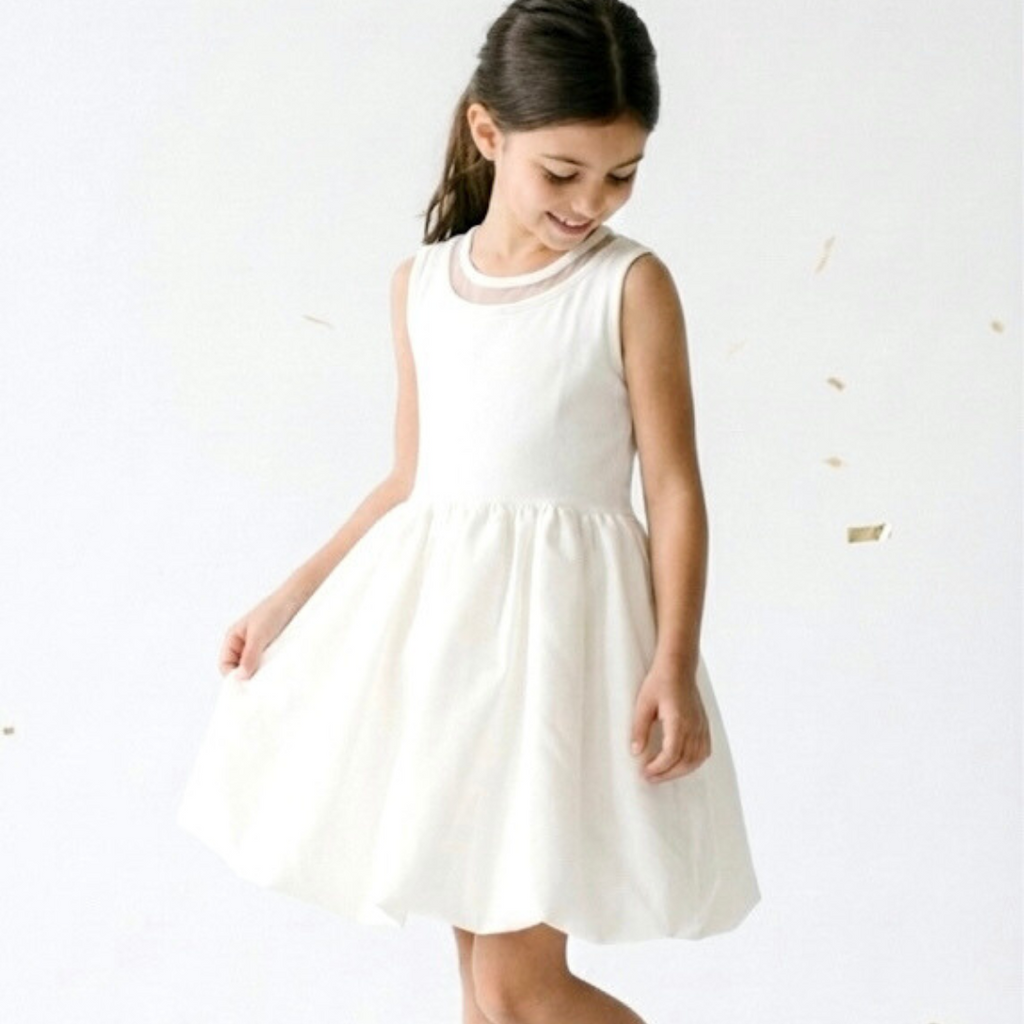 Vestido niña silueta globo crema hueso – Angela Kids ropa para niñas