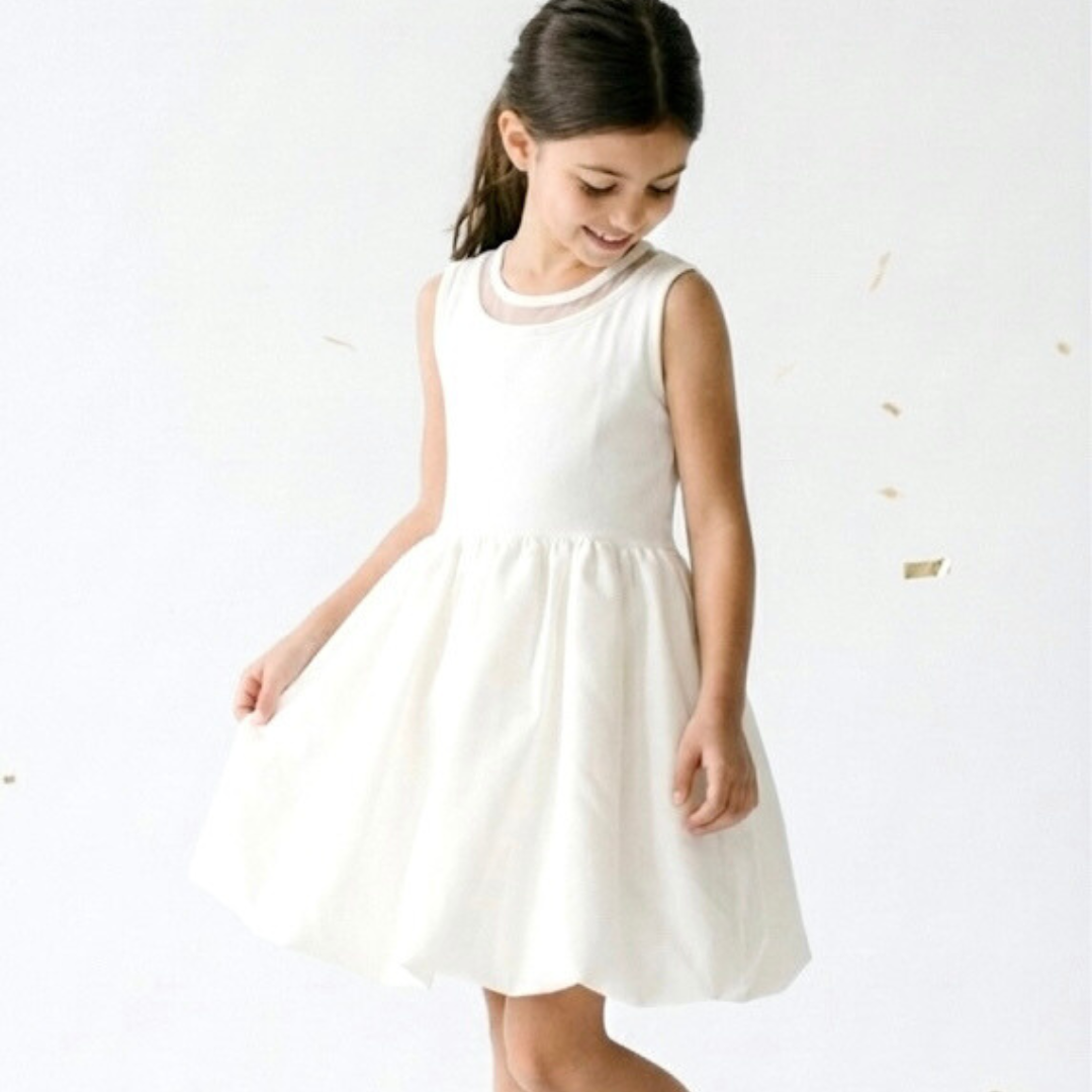 Vestido niña silueta globo crema hueso – Angela Kids ropa para niñas