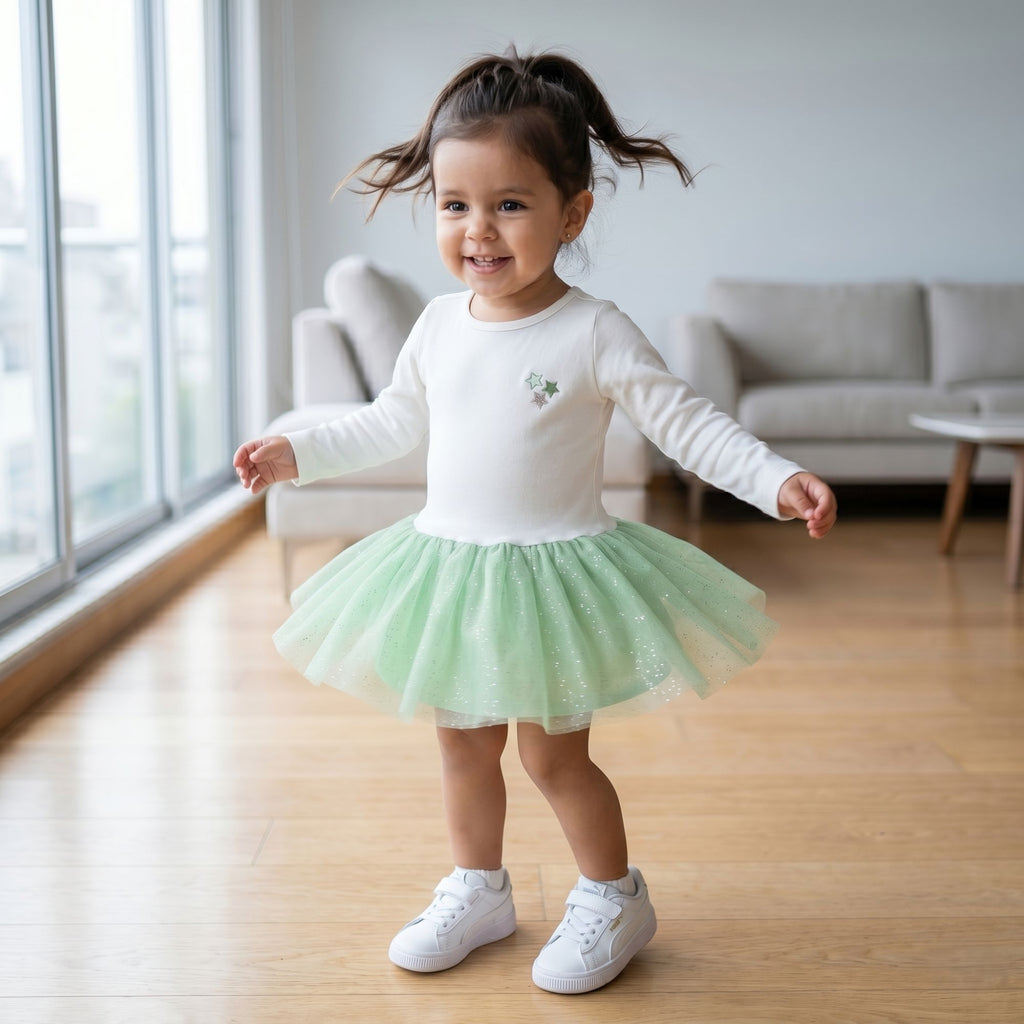 Vestido niña tul verde forro interior – Angela Kids Perú