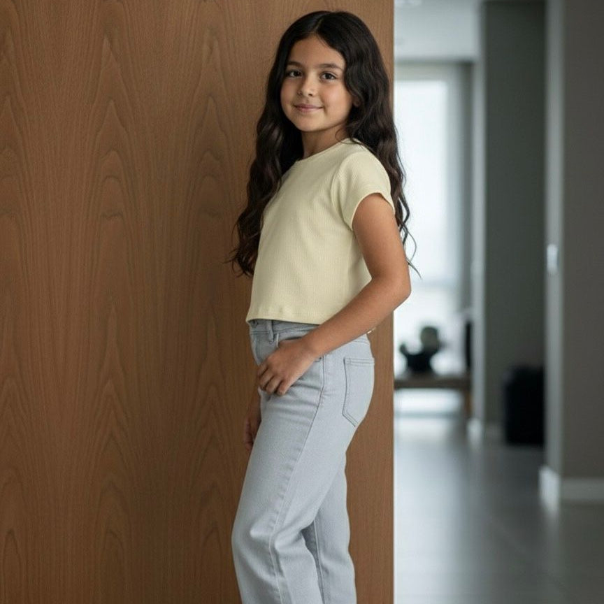Polo Crop Niña Verde Limón Manga Corta