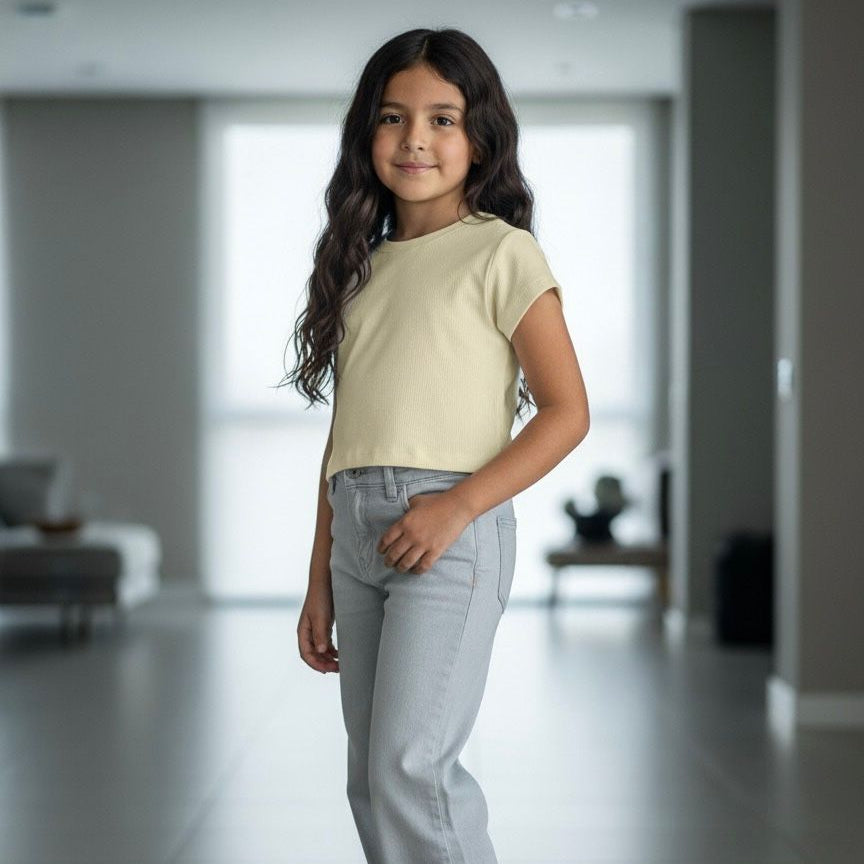 Polo Crop Niña Verde Limón Manga Corta