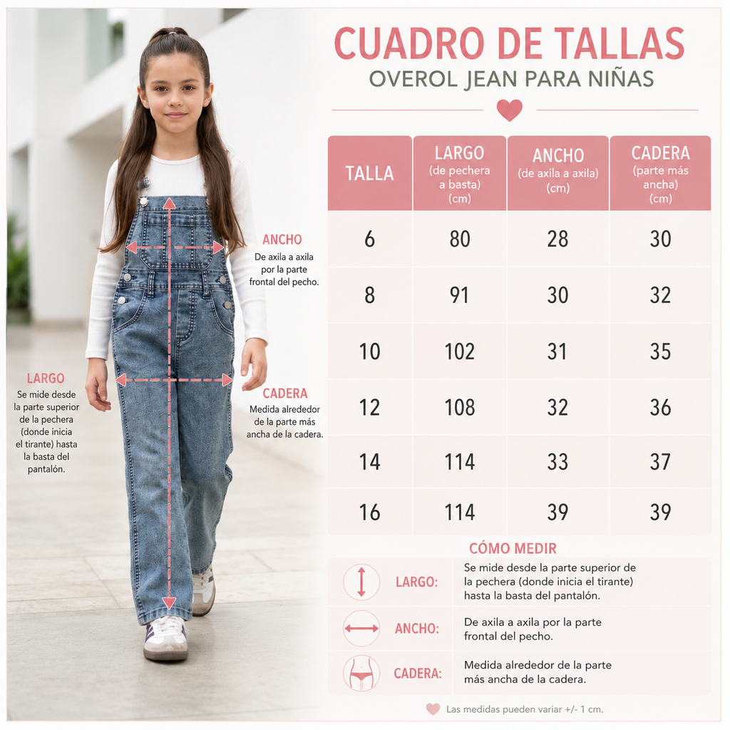 Overol Jardinera Palazo para Niñas - Denim Jean