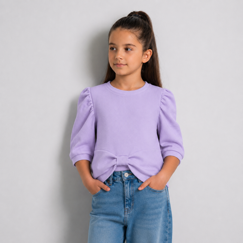 Chompa para Niña de Rib Grueso con Lazo
