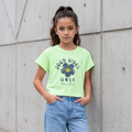 Polo Niña Verde Limón estampado "Good Vibes Flower Power"