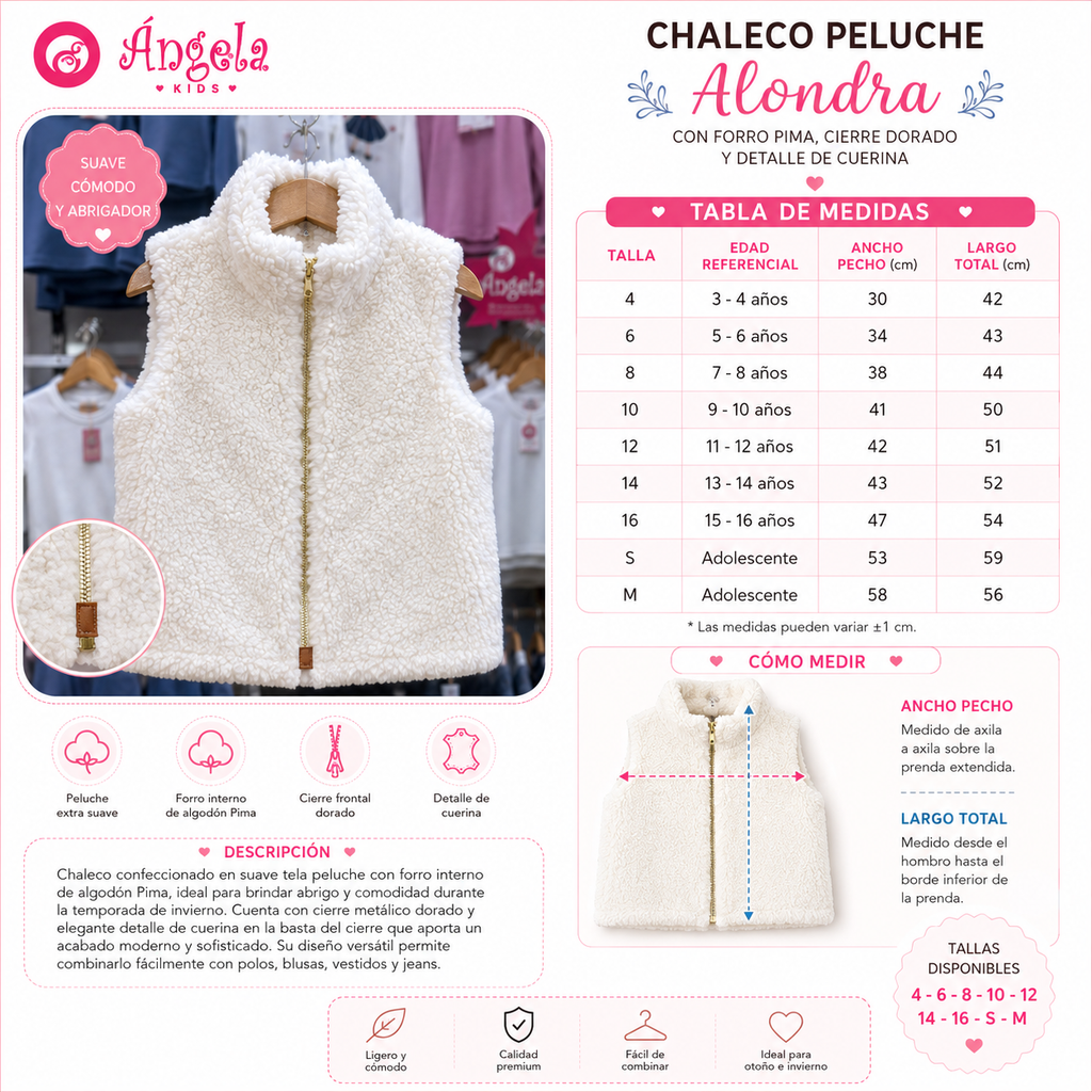 Chaleco niña peluche beige tallas 4-16 – Angela Kids