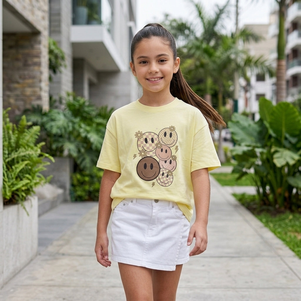 Polo Smile Amarillo  de algodón para niña