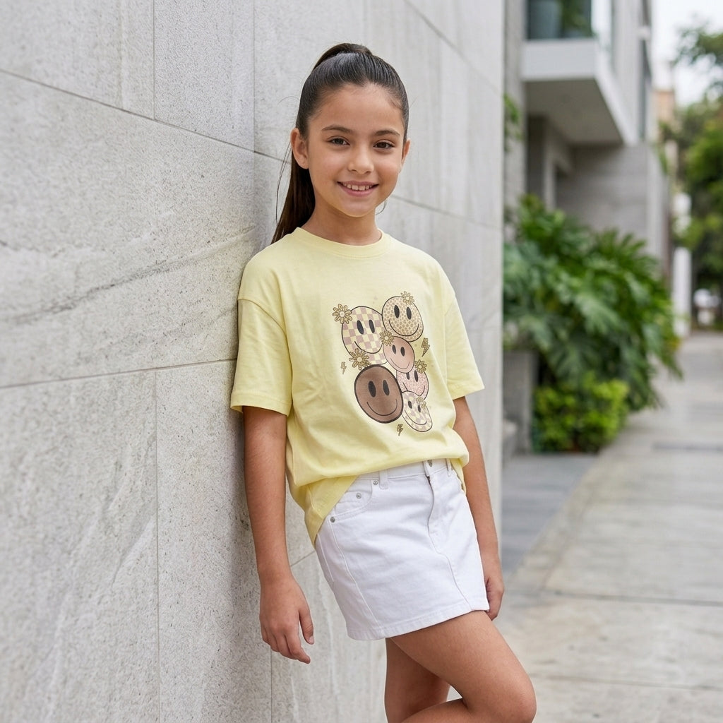 Polo Smile Amarillo  de algodón para niña