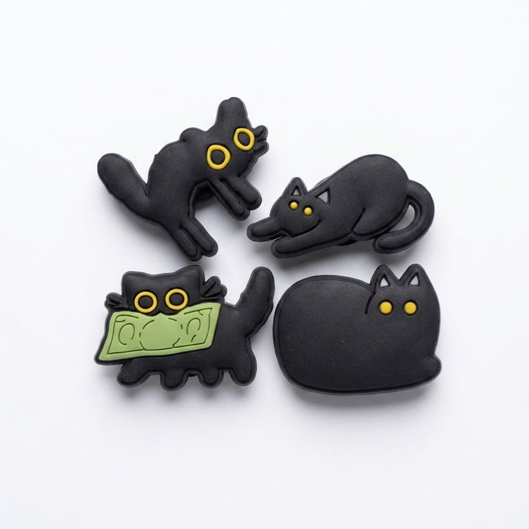 Set 4 Pines Gato Negro - Dije decorativo para sandalias y zuecos