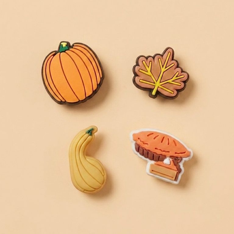Set 4 Pines para Zapatos Otoño Hoja Arce Calabaza Decorativos - Dije decorativo para sandalias y zuecos