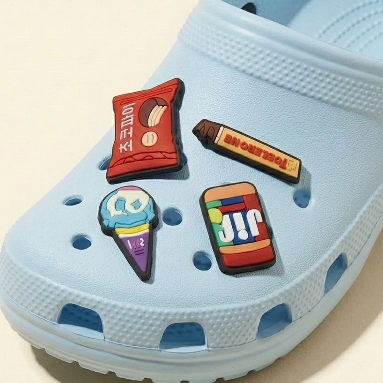 Set 4 Pines para Sandalias y Zuecos Snacks Coreanos Helado Kawaii Comida Divertidos - Dije decorativo para sandalias y zuecos