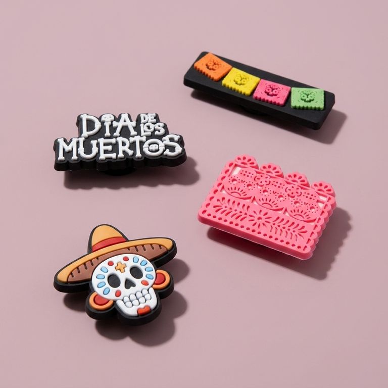 Set 4 Pines Decorativos Halloween Mexicano - Dije decorativo para sandalias y zuecos