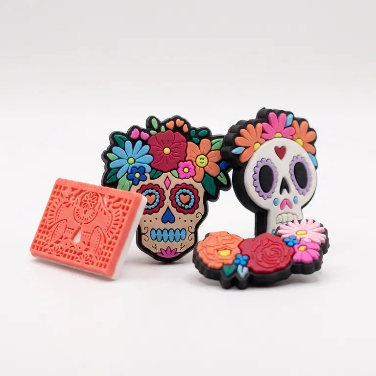 Set 4 Pines Calavera Flores Halloween - Dije decorativo para sandalias y zuecos