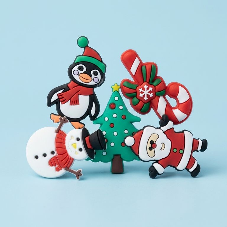 Set 5 Pines para Zapatos Navidad Papa Noel Muñeco Nieve Pingüino Árbol - Dije decorativo para sandalias y zuecos