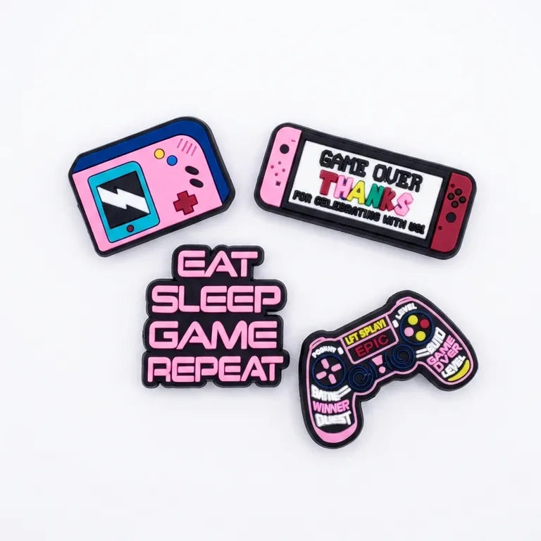 Set 4 Pines Sandalias y Zuecos Gamer Rosa - Dije decorativo para sandalias y zuecos