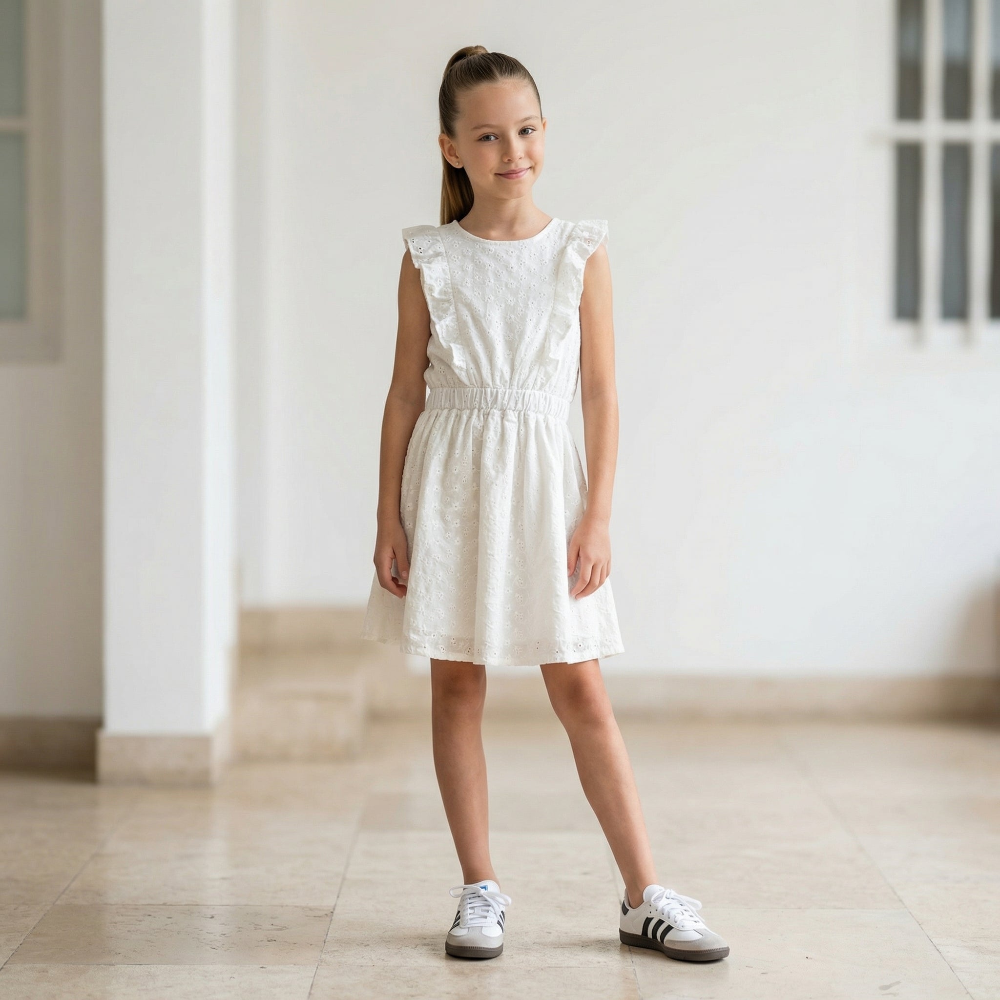 Vestido Niña Broderie Blanco con Volados Algodón