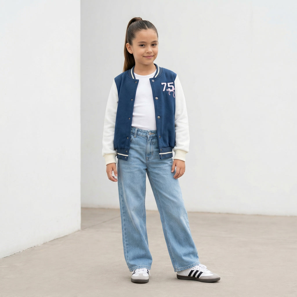 Casaca Niña Varsity Azul Marino Bordado "75"