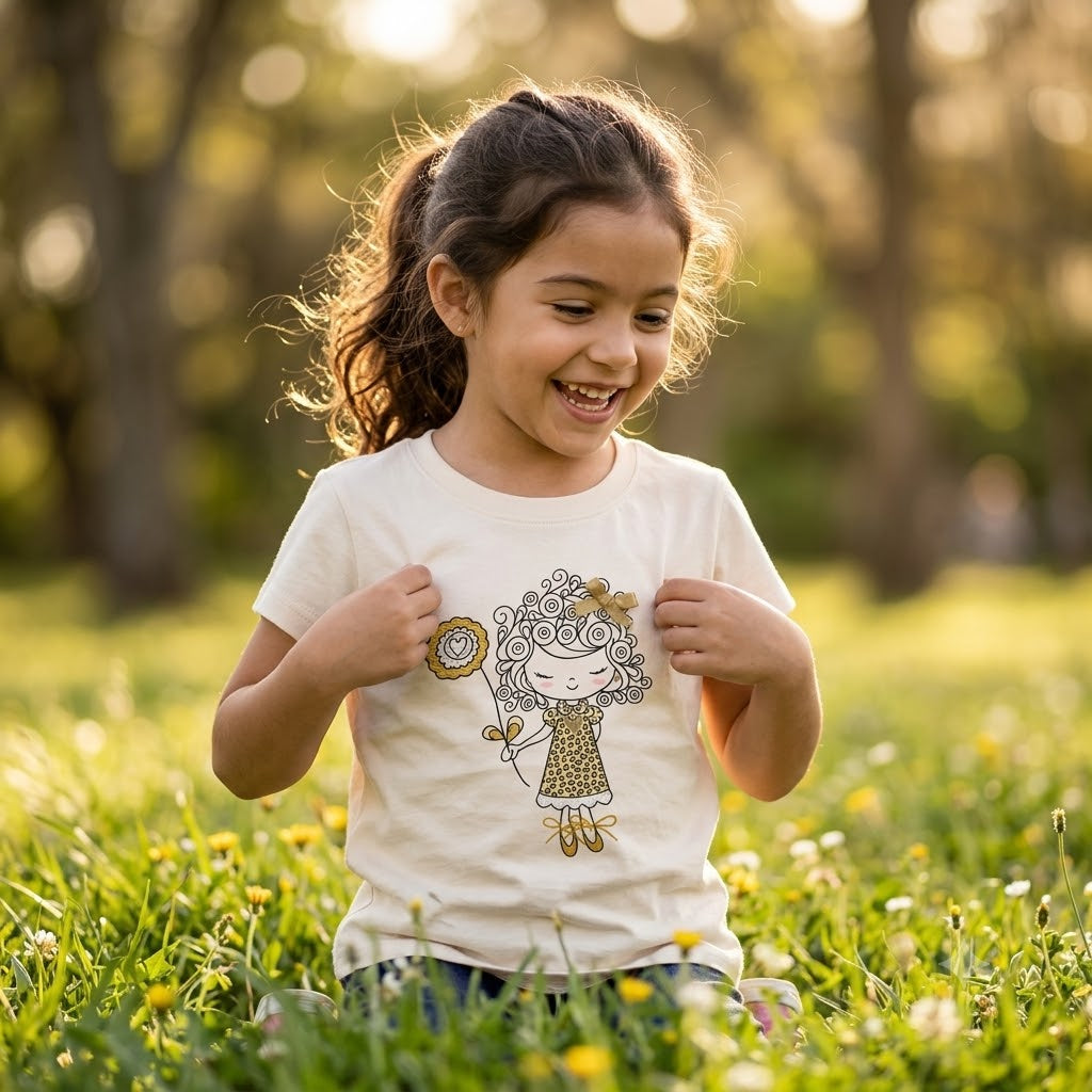 Polo Niña Algodón Estampado Muñequita con Lazo-Beige